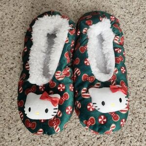 Hello Kitty Green Red Candy Print Cozy Slippers